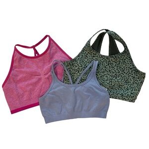Set of Three Z by Zella Girls Sports Bras - Pink, Blue, and Green Size XL 14/16